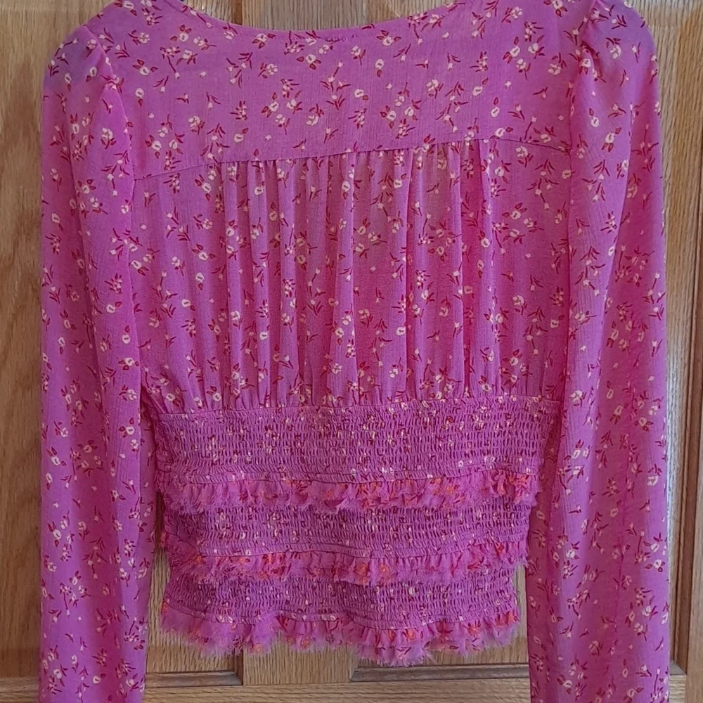 Free People Lolita Smocked Pink Floral Blouse